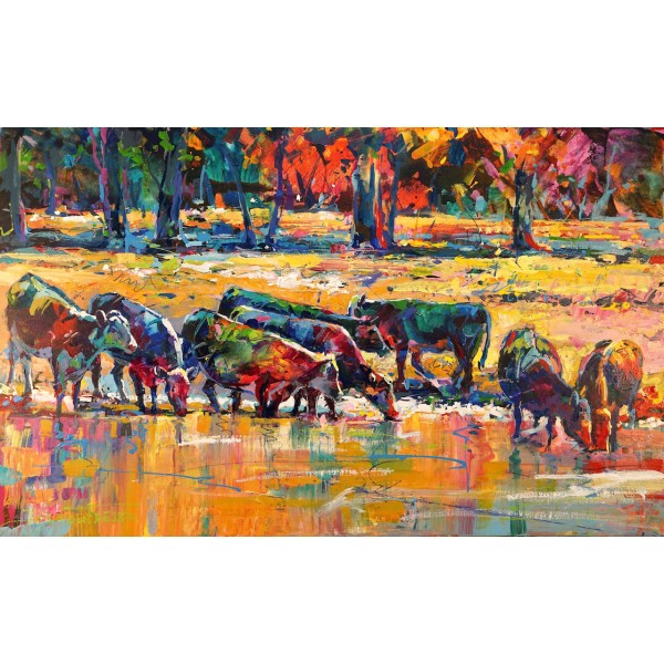 Cows drinking by the Stream
